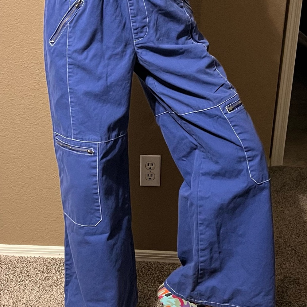 Wide Leg Utility Pants - Blue